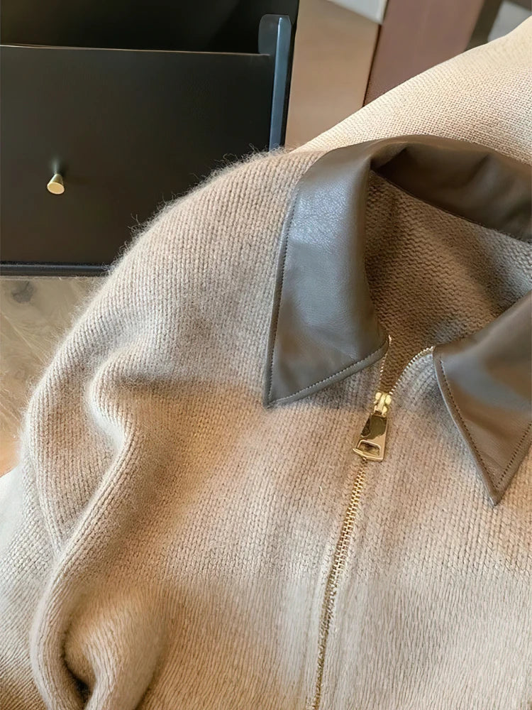 Patchwork Rits Bijgesneden Vest Vrouwen 400g Dikke Herfst Gebreide Trui Bomberjack Vintage Jaren 2000 Korte Ingerichte Gebreide Jas